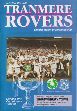 Tranmere Rovers v Shrewsbury Town Match Programme 1990-09-14